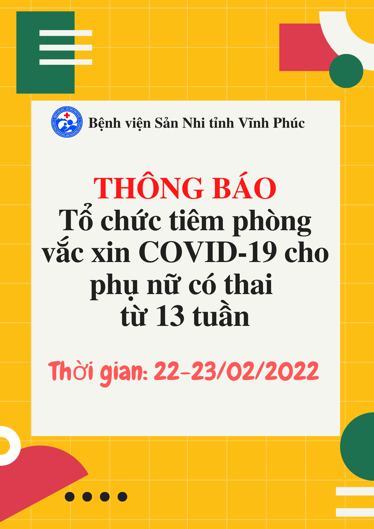 THÔNG BÁO VỀ LỊCH TIÊM VẮC XIN COVID-19 CHO PHỤ NỮ MANG THAI TỪ 13 TUẦN