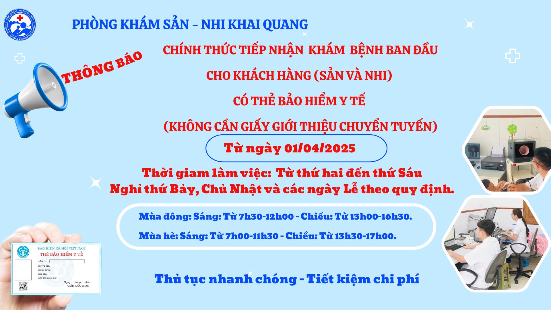 Khám bảo hiểm y tế phòng khám Sản Nhi Khai Quang