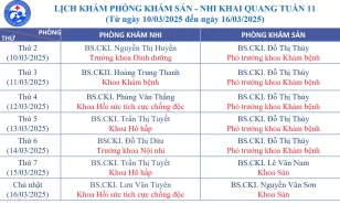 Lịch phòng khám sản – nhi khai quang tuần 11/2025