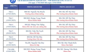 Lịch phòng khám sản – nhi khai quang tuần 12