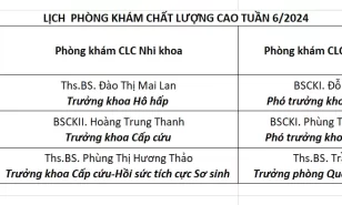 Lịch phòng khám chất lượng cao tuần 6/2024