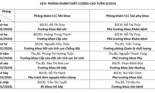 Lịch phòng khám chất lượng cao tuần 9/2024