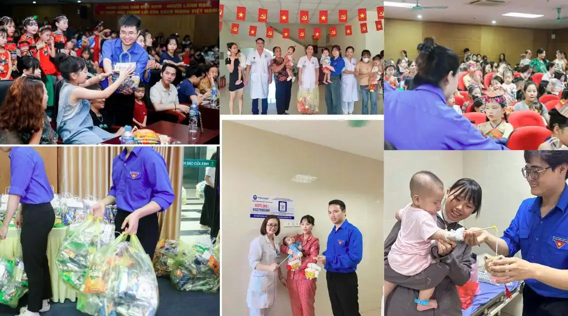 Đoàn thanh niên tặng quà cho các bé thiếu nhi.