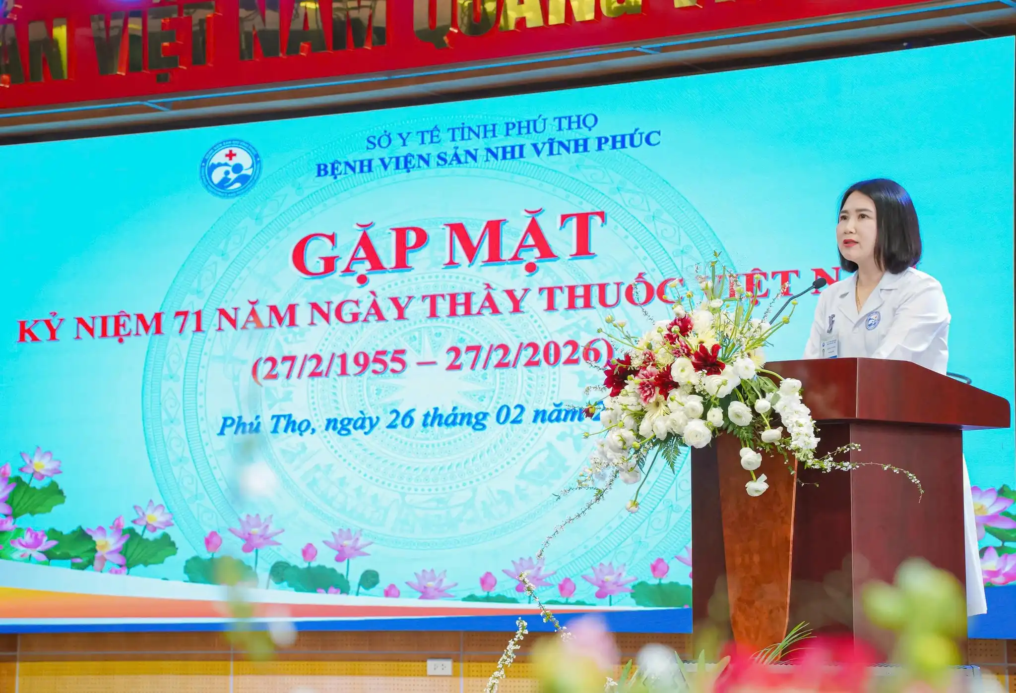 Bệnh viện Sản Nhi Vĩnh Phúc long trọng tổ chức gặp mặt kỷ niệm 71 năm Ngày Thầy thuốc Việt Nam (27/2/1955 – 27/2/2026) 4 BSCKII Nguyễn Thu Thủy – Phó Giám đốc, Chủ tịch Công đoàn Bệnh viện đọc thư chúc mừng của Hồ Chủ tịch