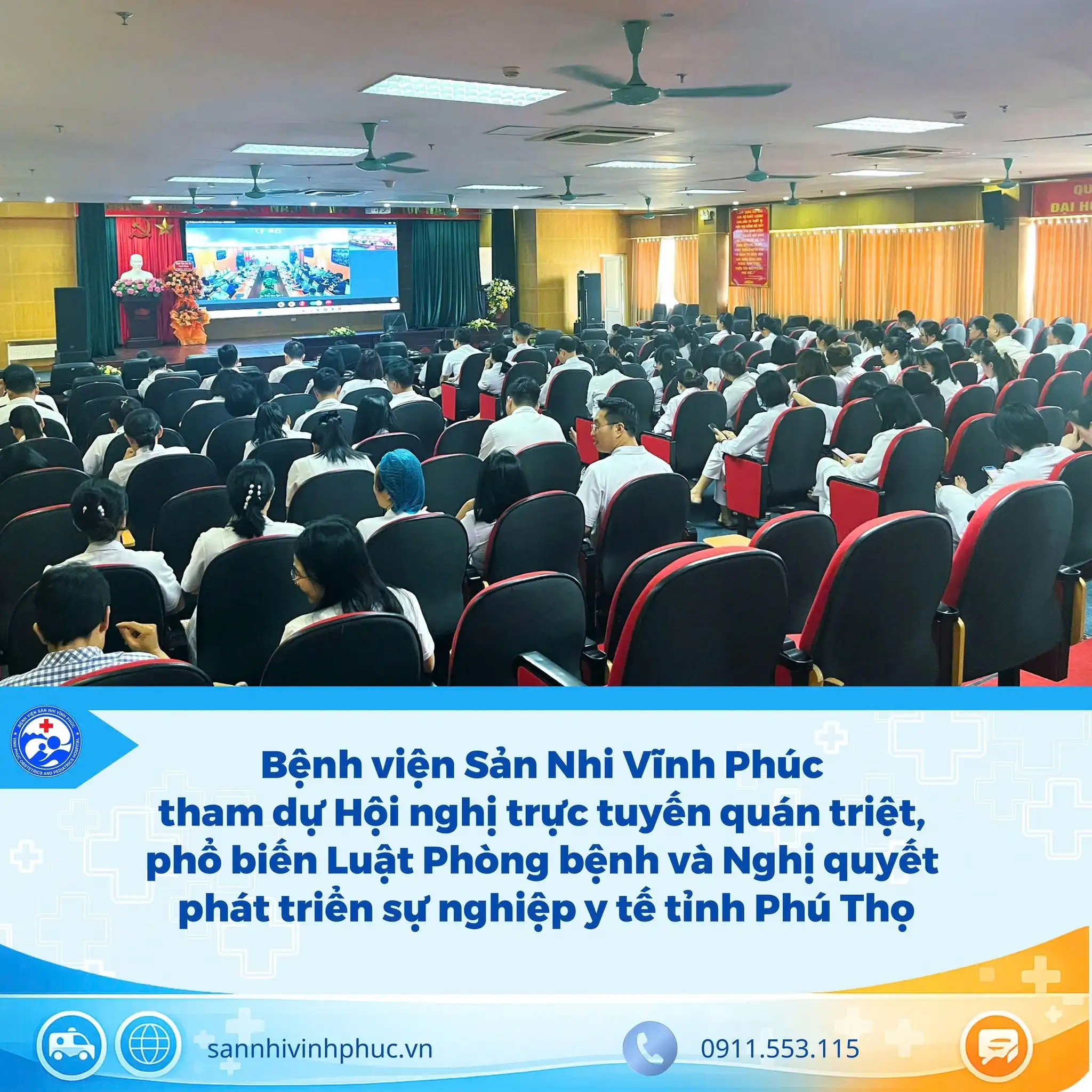 Hội nghị Quán triệt Luật Phòng bệnh và định hướng phát triển ngành Y tế năm 2026 trong giai đoạn mới. 1 Bệnh viện Sản Nhi Vĩnh Phúc đã tham dự Hội nghị trực tuyến do Sở Y tế tỉnh Phú Thọ tổ chức nhằm quán triệt, phổ biến Luật Phòng bệnh số 114/2025/QH15 và Nghị quyết số 23-NQ/TU ngày 30/3/2026 về phát triển sự nghiệp y tế tỉnh Phú Thọ giai đoạn 2026–2030, định hướng đến năm 2045