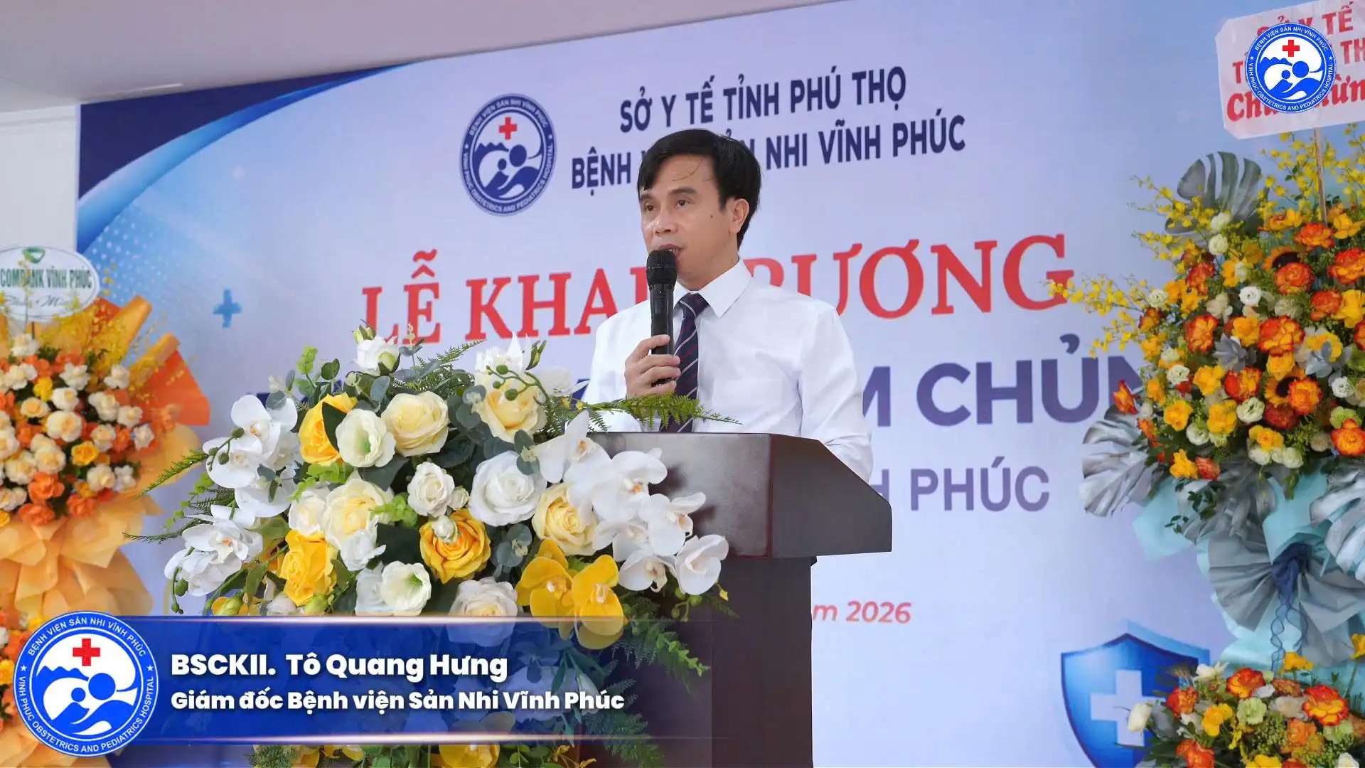 Khai trương Đơn nguyên Tiêm chủng Bệnh viện Sản Nhi Vĩnh Phúc 2026 2 BSCKII. Tô Quang Hưng – Bí thư Đảng Ủy – Giám đốc Bệnh viện tham dự và phát biểu tại buổi Lễ.