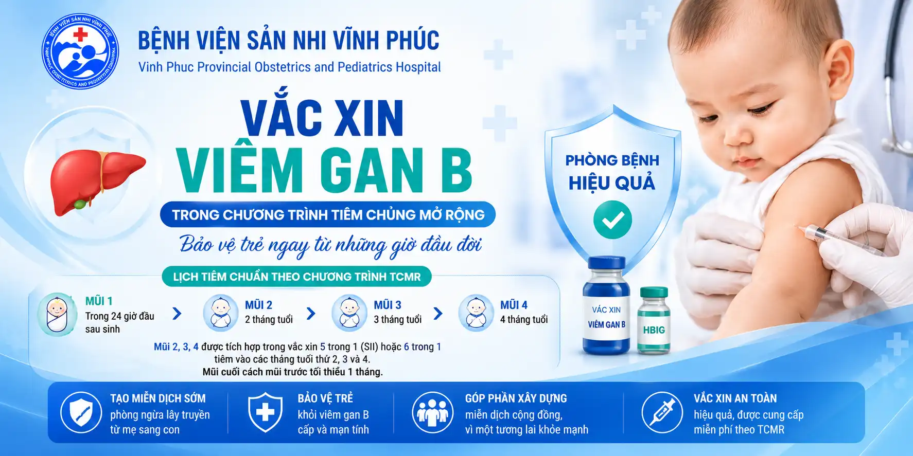 Vắc xin viêm gan B trong Chương trình Tiêm chủng mở rộng: Lá chắn bảo vệ trẻ ngay từ khi chào đời 1 Vắc xin Viêm gan B - Bảo vệ trẻ ngay từ những giờ đầu